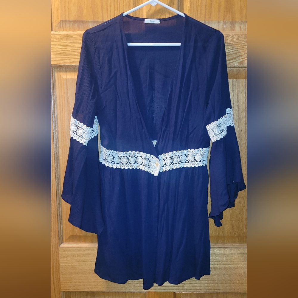 NWOT JODIFL Midnight Blue WHITE CARDIGAN LARGE WOMENS ELEGANT CLASSY EXPENSIVE